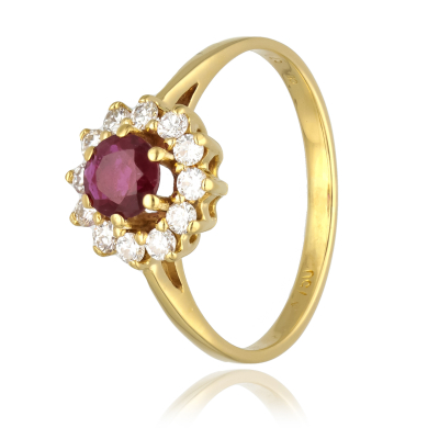 RING YELLOW GOLD 18KT DIAMOND 0.25ct RUBY 0.40ct SIZE 10 WEIGHT 2GR