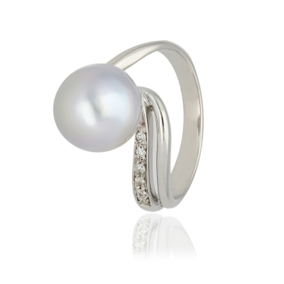 RING WHITE GOLD 18KT WITH PEARL 5.4GR SIZE 16 / 56