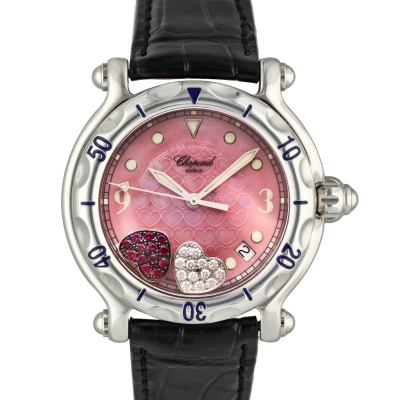 HAPPY SPORT FLOATING HEARTS 28/8950 STAINLESS STEEL DIAMONDS / RUBY 38MM 