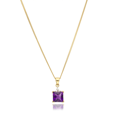 NECKLACE IN YELLOW GOLD 18K AMETHYST AND 0.04ct DIAMONDS