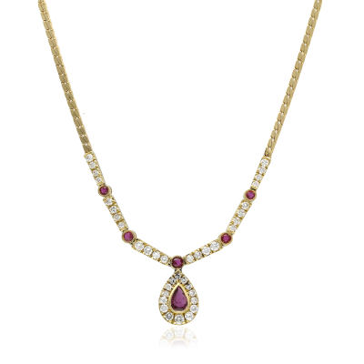 NECKLACE YELLOW GOLD 18KT DIAMONDS 1ct RUBY 0.55ct 14.7GR