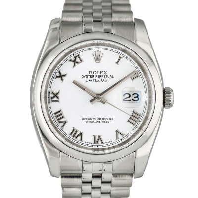 DATEJUST 116200 STAINLESS STEEL WHITE DIAL ROMAN NUMBERS 36MM YEAR 2007