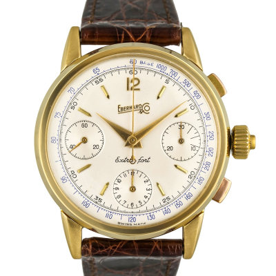 EXTRAFORT 1633-334 CHRONOGRAPH RATRAPPANTE SPLIT SECOND UNUSUAL-OVERSIZED 18KT GOLD YEAR 1945 40MM