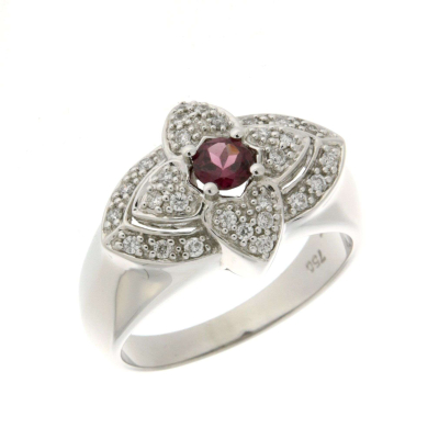 FLOWER WHITE GOLD RING WITH DIAMOND AND AMETHYST
