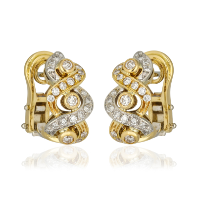 EARRING YELLOW - WHITE GOLD 18KT DIAMONDS 1.10ct WEIGHT 10.3GR