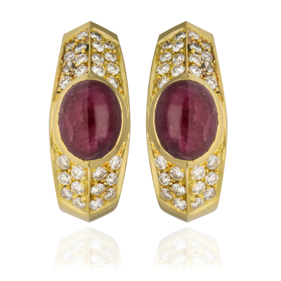 EARRING YELLOW GOLD 18KT DIAMONDS 0.65ct RUBY 0.80ct WEIGHT 9.6GR