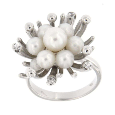 PEARL AND ZIRCONIUM WHITE GOLD RING