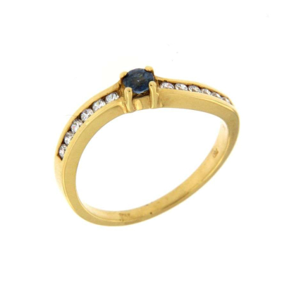 YELLOW GOLD  RING WITH SAPPIRE AND DIAMOND